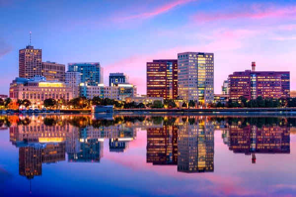 A picture of the skyline in Cambridge, MA. 