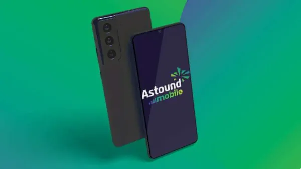A picture of a mobile phone with Astound Mobile logo on it.